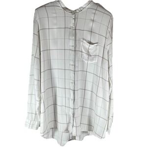 Cato XL White & Gray Windowpane Check Button-Down Blouse‎ Plus Size Long Sleeve